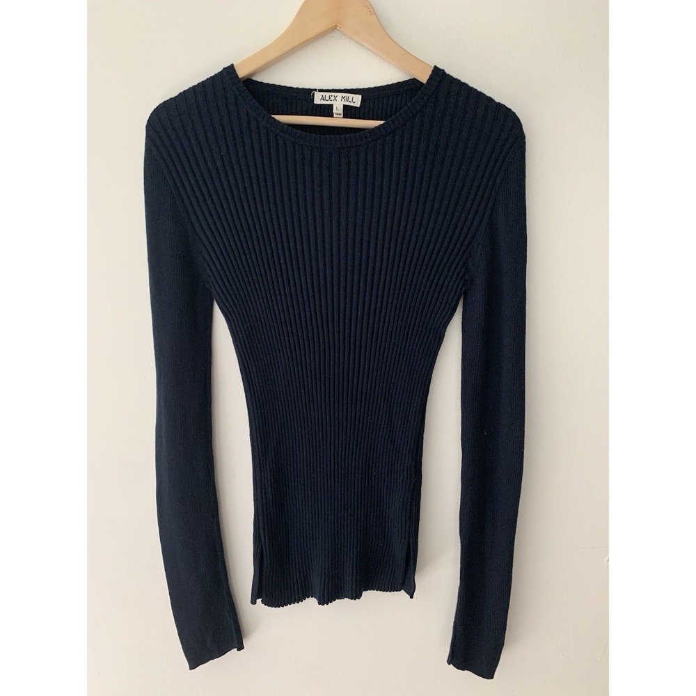 Alex Mill Ribbed Wool And Cotton Sweater Navy L Crew Elevated Staple 90s Minimal